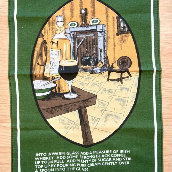 Vintage Irish Coffee Print Linen Cotton Tea Towel - Picture 3 of 4